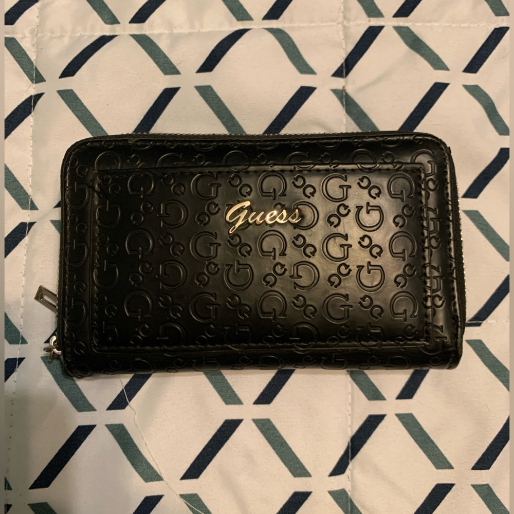 Guess Black Embossed Zip Wallet